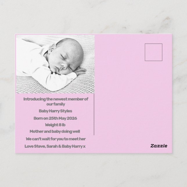 anpassningsbar om födelseattest för nyfödd bebis vykort (Baksida)