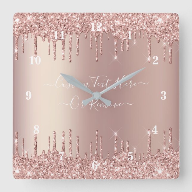 Anpassningsbar om murklocka i ro Glitter i Guld Na Fyrkantig Klocka (Framsida)