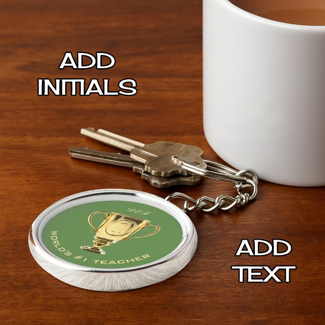 Anpassningsbar om världens främsta lärartext rund silverfärgad nyckelring (Skapare uppladdad)
