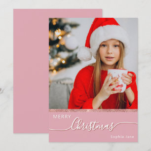 Anpassningsbar One Photo Rosa God jul Julkort