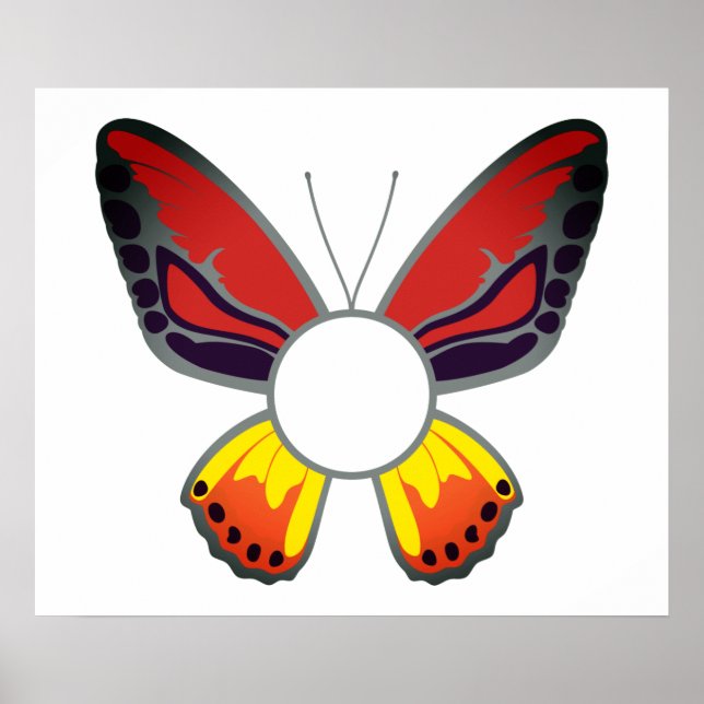 Anpassningsbar Orange Butterfly Round Monogram Poster (Framsidan)