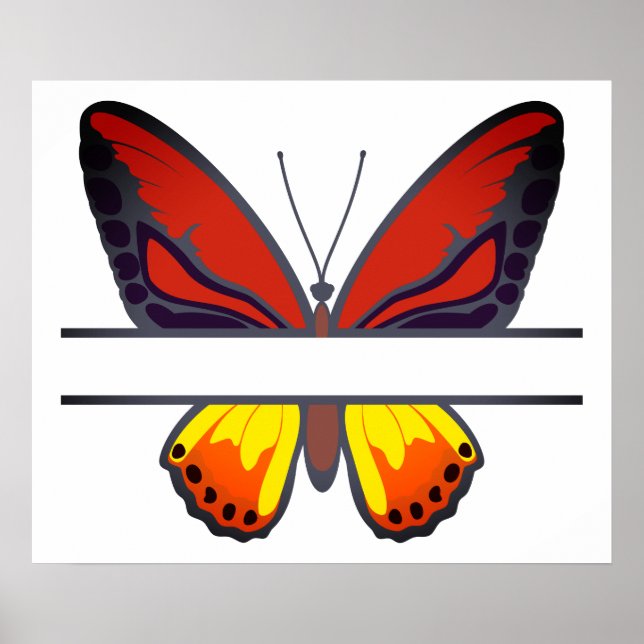 Anpassningsbar Orange Butterfly Split Monogram Poster (Framsidan)