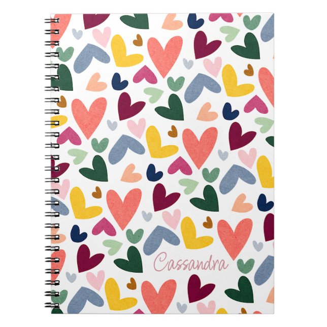 Anpassningsbar Orange Mint Grönt Rosa Blue Hearts  Anteckningsbok (Framsidan)