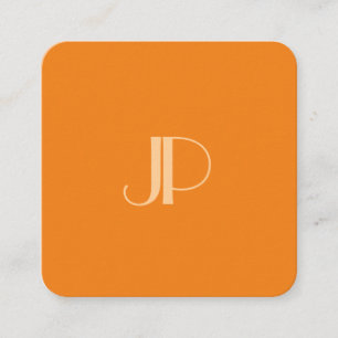 Anpassningsbar Orange Modern Elegant Monogram Init Fyrkantigt Visitkort