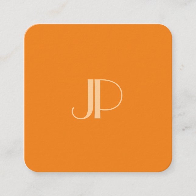 Anpassningsbar Orange Modern Elegant Monogram Init Fyrkantigt Visitkort (Framsida)