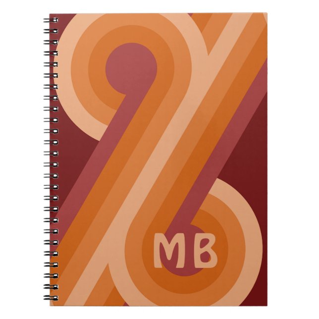 Anpassningsbar Orange Mörk Maroon Red Retro Art Mö Anteckningsbok (Framsidan)