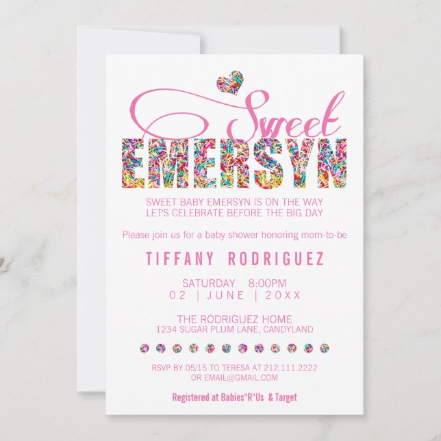 ANPASSNINGSBAR ORDER Sweet Emersyn Baby Shower-inb Inbjudningar (Framsida)