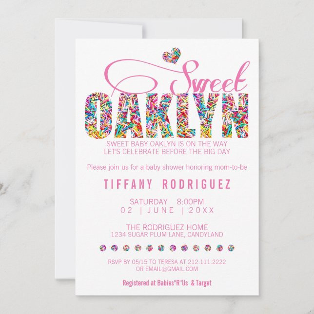 ANPASSNINGSBAR ORDER Sweet Oaklyn Baby Shower-inbj Inbjudningar (Framsida)