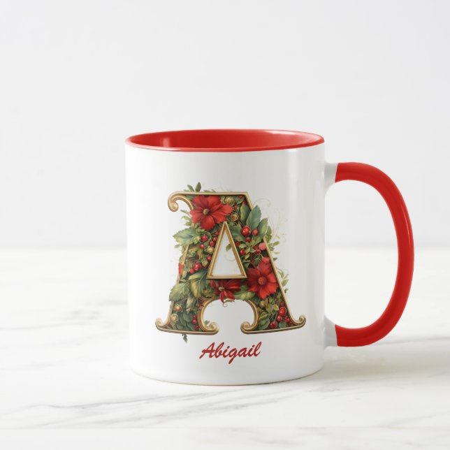 Anpassningsbar Ornate Monogram A jul Red Guld Mugg (Höger)