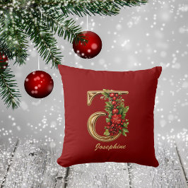 Anpassningsbar Ornate Monogram J Jul Red Guld Kudde