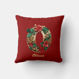 Anpassningsbar Ornate Monogram O Jul Red Guld Kudde