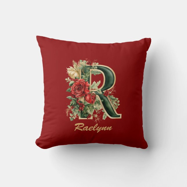Anpassningsbar Ornate Monogram R jul Red Guld Thro Kudde (Framsida)