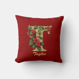 Anpassningsbar Ornate Monogram T jul Red Guld Thro Kudde