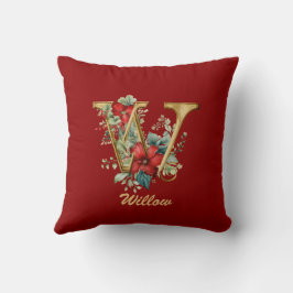 Anpassningsbar Ornate Monogram W jul Red Guld Thro Kudde