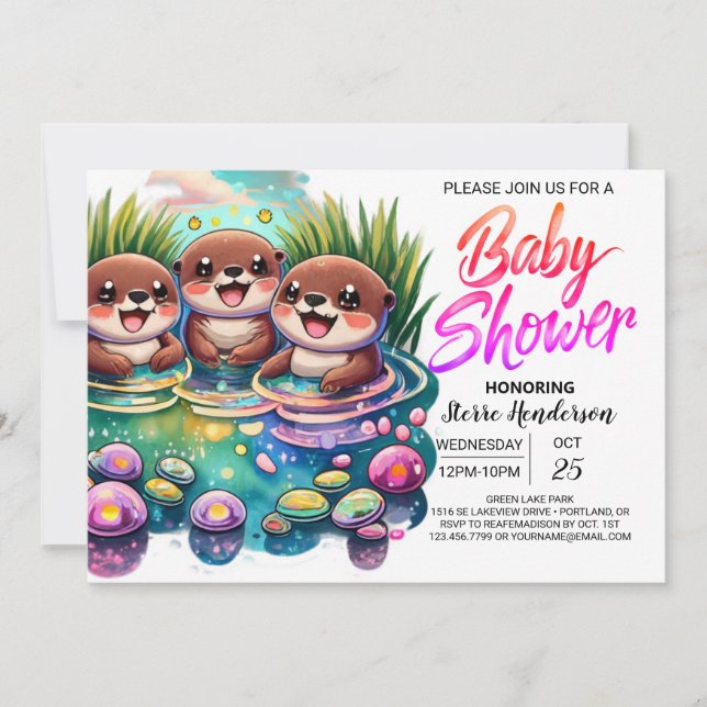 Anpassningsbar Otter Cute Baby Shower Inbjudningar (Framsida)