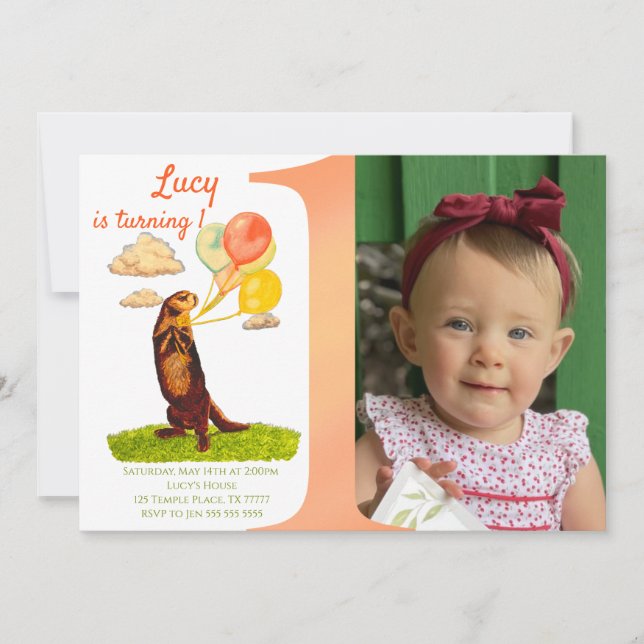 Anpassningsbar Otter First Birthday Girl-inbjudan Inbjudningar (Framsida)
