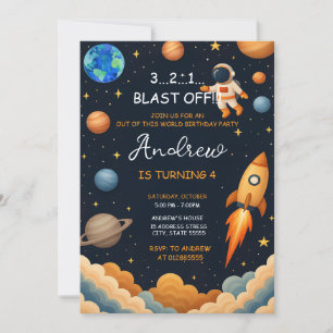 Anpassningsbar Outer Boy Blast Off Rocket Frakt Bi Inbjudningar