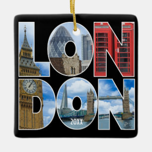 Anpassningsbar Own Photo London Europe City Typogr Julgransprydnad Keramik