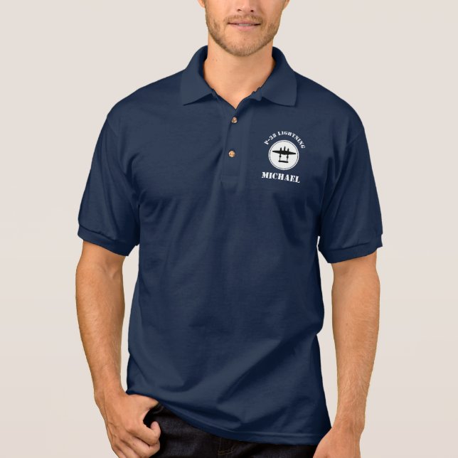 Anpassningsbar P-38 Blixt Pocket Logotyp Golf Pikétröja (Framsida)