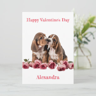 Anpassningsbar Pair of Basset Hound Puppies Valent Julkort