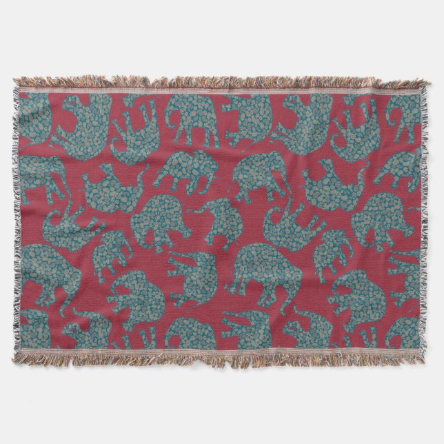 Anpassningsbar Paisley Elephants on Deep Red Throw Mysfilt (Framsidan)