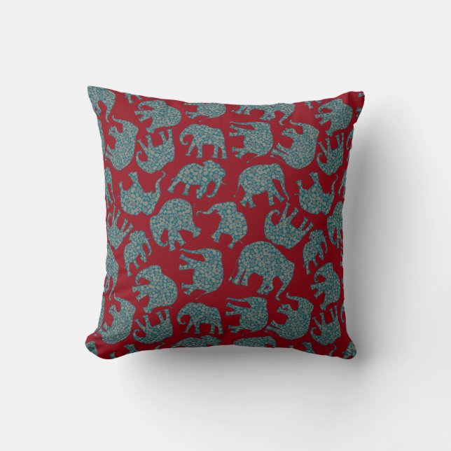 Anpassningsbar Paisley Elephants on Red Pillow ell Kudde (Framsida)
