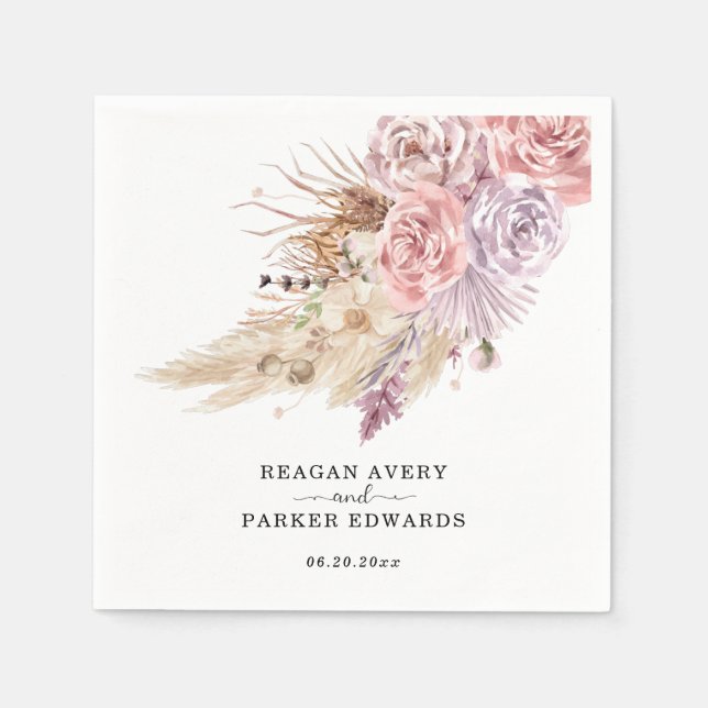 Anpassningsbar Pampas Grass Blommigt Lila Bröllop Pappersservett (Framsidan)