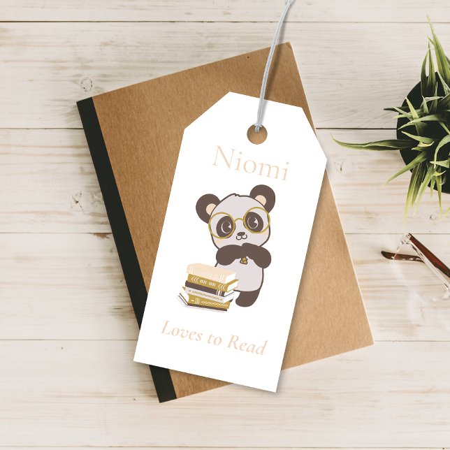 Anpassningsbar Panda Bookmark Namn Gift Märkre Pag Presentetikett (Personalized Kids Love to Read Panda Bookmark Gift Tag)