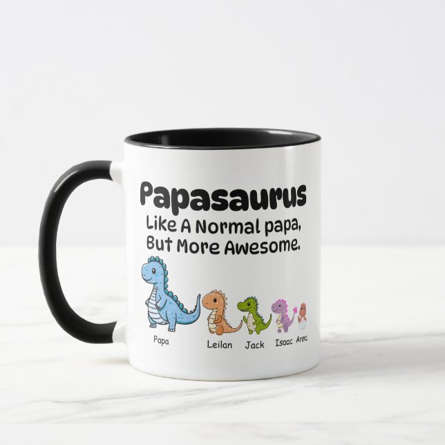 Anpassningsbar Pappa Mugg, Papasaurus Dinosaur 4 K Mugg (Vänster)