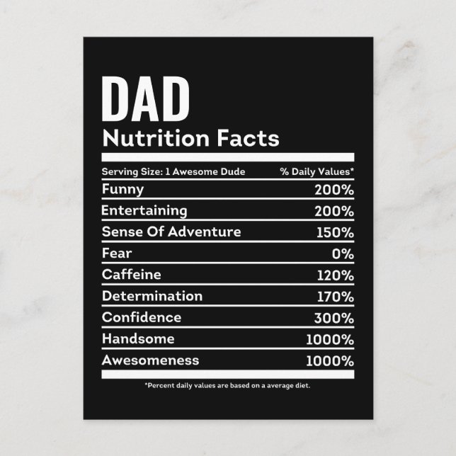 Anpassningsbar Pappa Nutrition Facts Funny Fars da Vykort (Framsida)