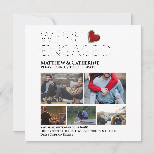 Anpassningsbar par förlovning fotokollage med hjär (Framsida)