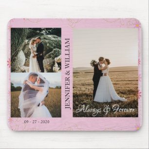 Anpassningsbar par Photo Collage Namn Bröllop Rosa Musmatta