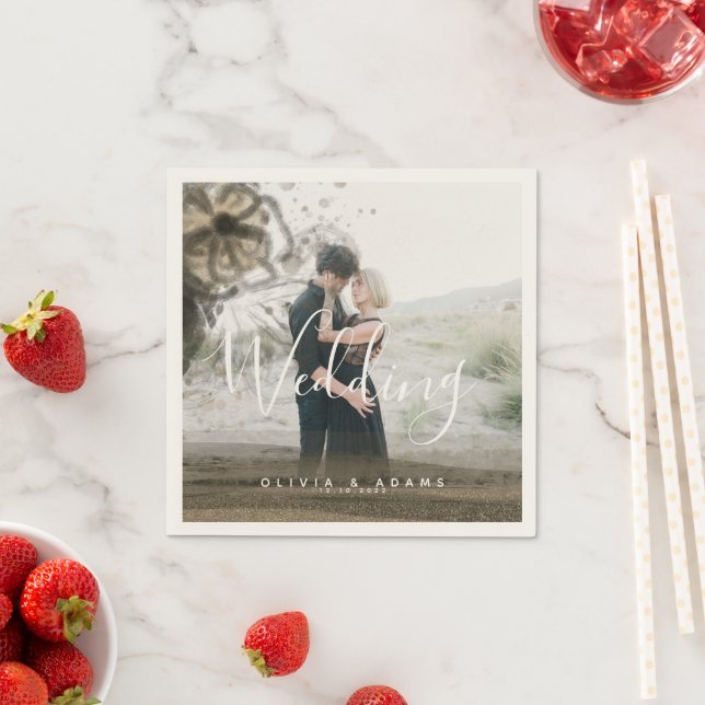 Anpassningsbar par Photo Guld Blommigt Abstrakt Br Pappersservett (Insitu)