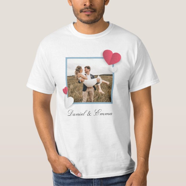 Anpassningsbar Par Photo Namn Text Personlig T Shirt (Framsida)
