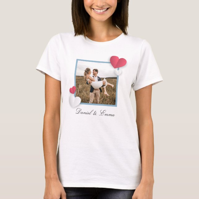 Anpassningsbar Par Photo Namn Text Personlig T Shirt (Framsida)