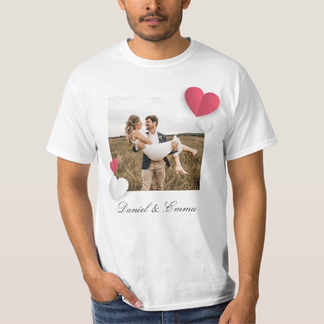 Anpassningsbar Par Photo Namn Text Personlig T Shirt (Framsida)