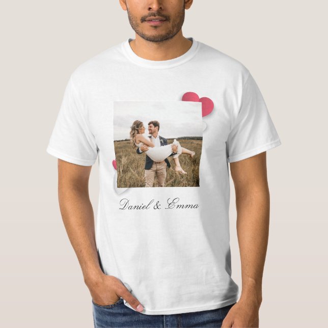Anpassningsbar Par Photo Namn Text Personlig T Shirt (Framsida)