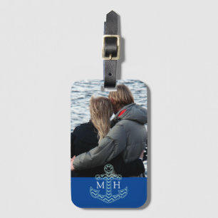 Anpassningsbar Par Photo Nautical Anchor Initialer Bagagebricka