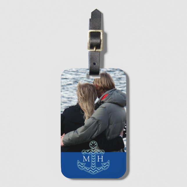 Anpassningsbar Par Photo Nautical Anchor Initialer Bagagebricka (Framsida vertikal)