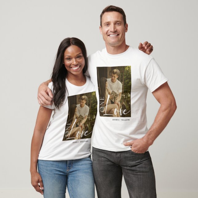 Anpassningsbar Par Photo T-Shirt Personlig ett Kär (Unisex)