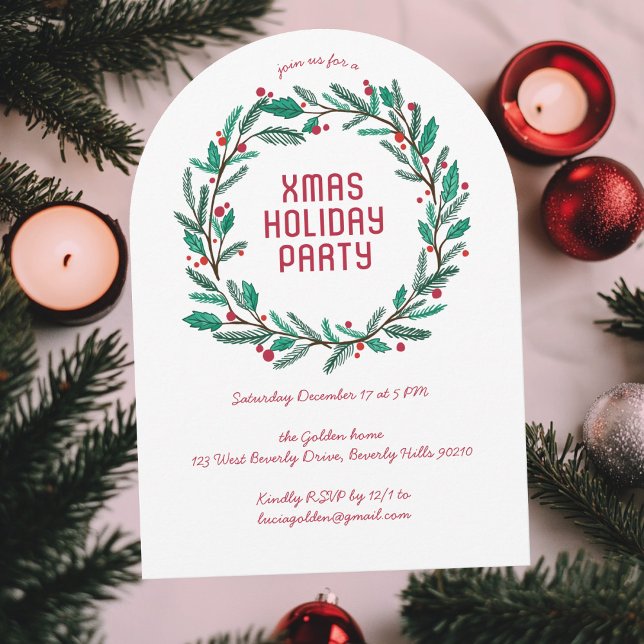 Anpassningsbar Party , frisk Helgdag Inbjudningar (Wreath Holiday Christmas Party CUSTOM ARCH Invitation
)