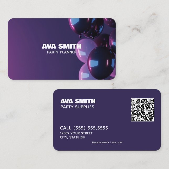 🎈 Anpassningsbar Party i Balloon  QR Visitkort (Fram/baksida)