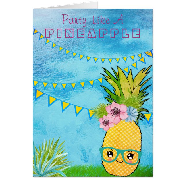 Anpassningsbar/Party Pineapple Kawaii Sommarbuss Hälsningskort (Framsidan)