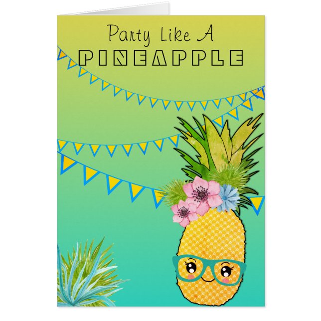 Anpassningsbar/Party Pineapple Kawaii Sommarbuss Hälsningskort (Framsidan)