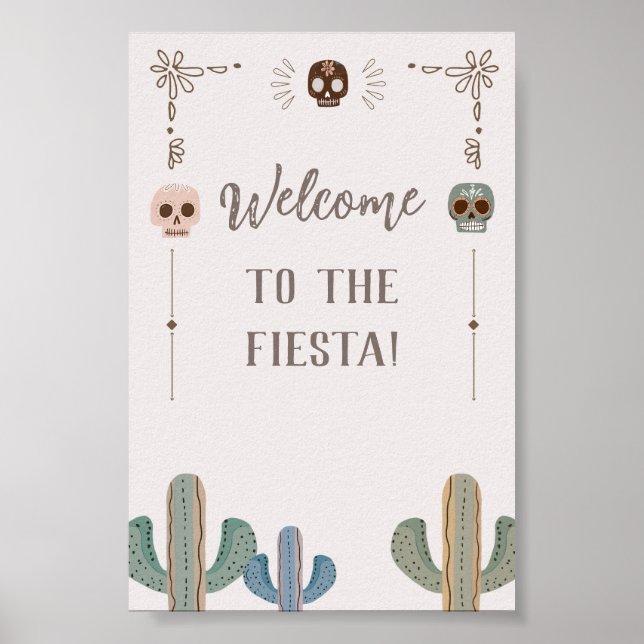Anpassningsbar Party Sign Mexican Skull Cactus Fie Poster (Framsidan)