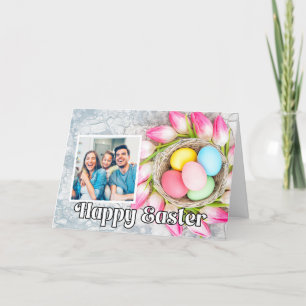 Anpassningsbar Påsk Collage Basket Tulips Photo Te Helgkort
