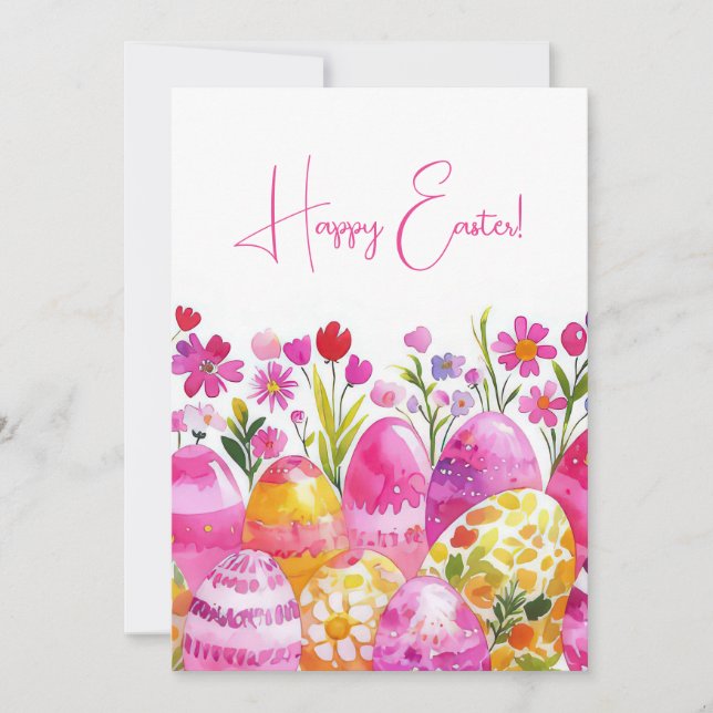Anpassningsbar Påsk-kort med Påskägg och blommor Julkort (Framsida)