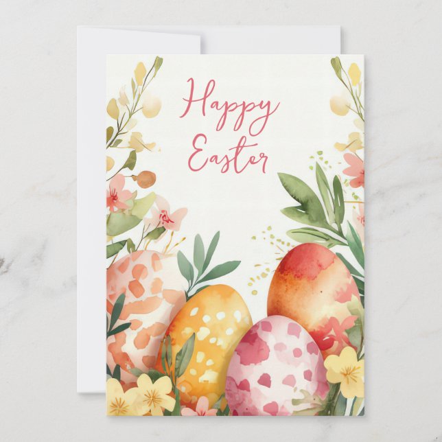 Anpassningsbar Påsk-kort med Påskägg och blommor Julkort (Framsida)