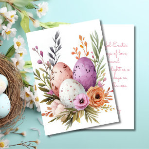 Anpassningsbar Påsk-kort med Påskägg och blommor Julkort
