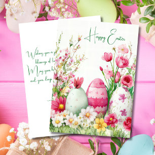 Anpassningsbar Påsk-kort med Påskägg och blommor Julkort